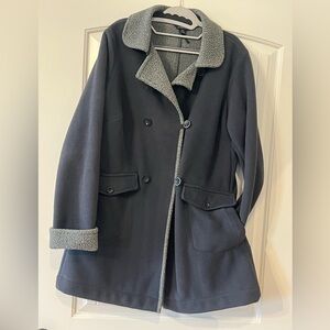 Lands' End mid-length gray peacoat -fleece outer shell/ sherpa lining size 10/12